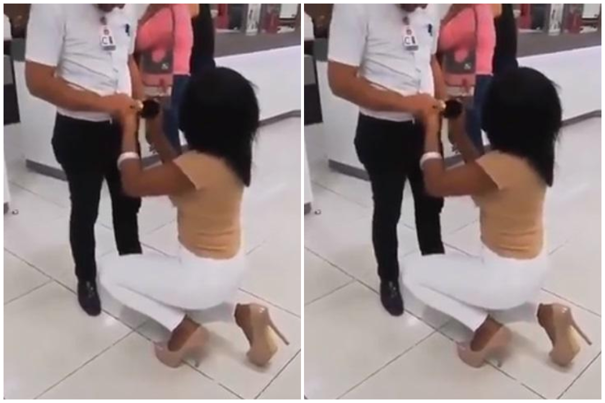 Lady Kneels Down To Propose To Boyfriend At His Workplace – WATCH