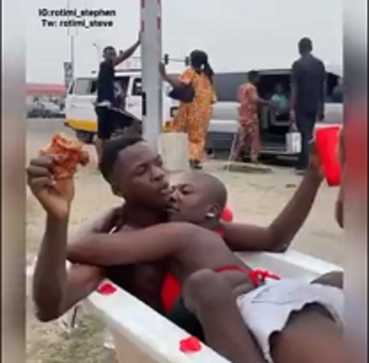 Modernity Or Madness – Young Guy And Girlfriend Spotted Enjoying In A Jacuzzi By The Roadside