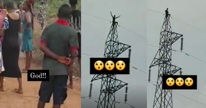 Residents of Benin City gather to watch witch that landed on a high tension cable