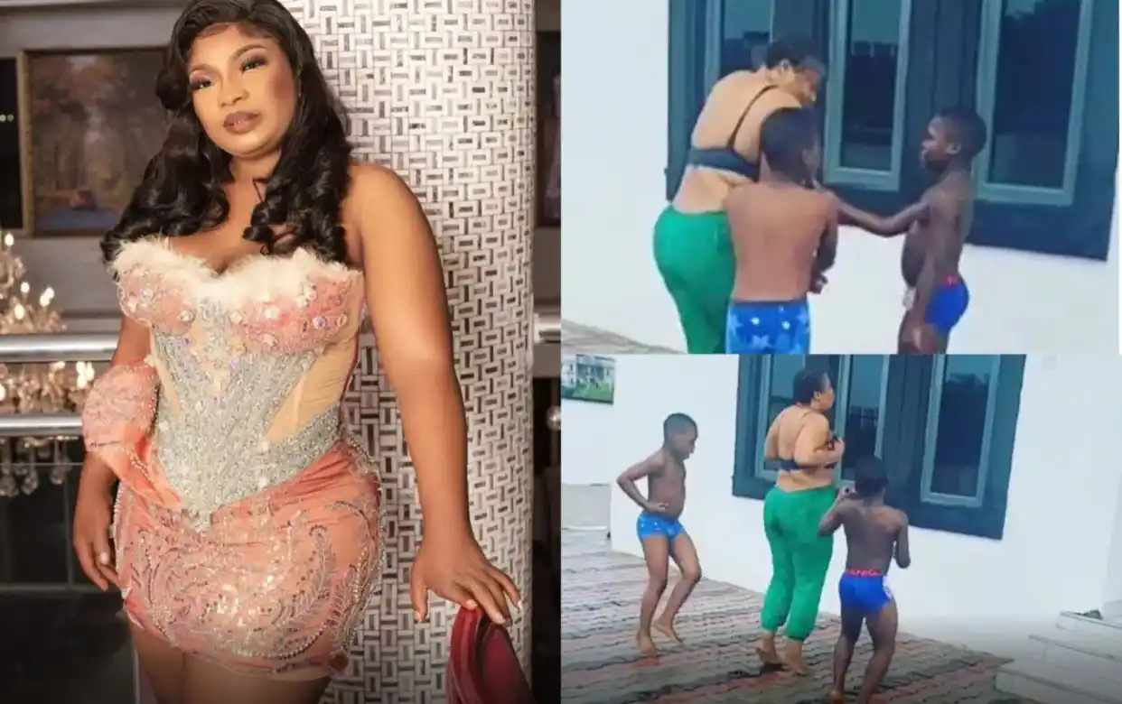 VIDEO: “Na Cheap Olosho” – Actress Laide Bakare Ridiculed As She Strips To Her Underwear For A Fun Time With Her Sons