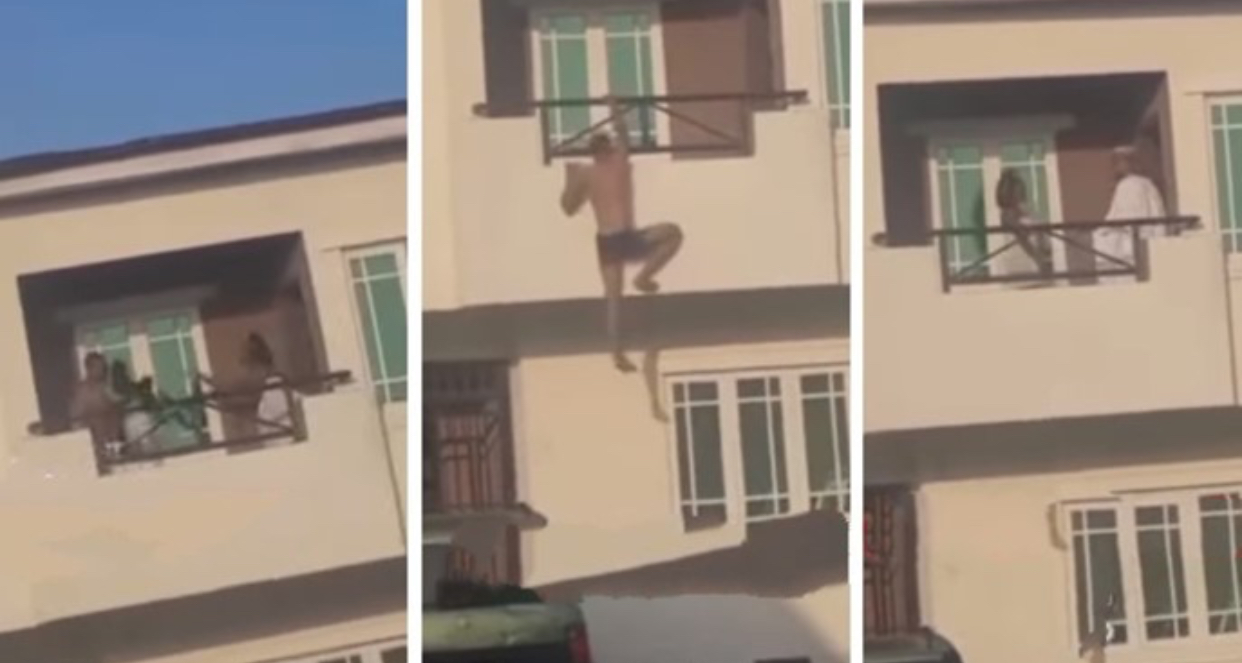 Young Man Having Affair With Lekki Housewife Jumps Down From Duplex As Her Husband
