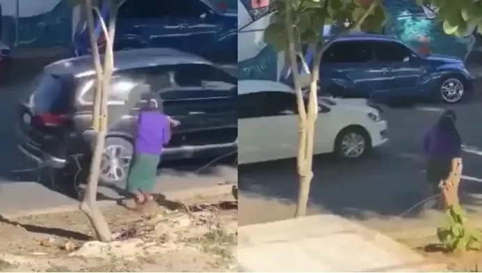 Madwoman Destroying Moving Car