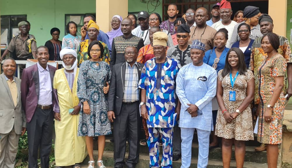 Commissioner for Information and Orientation, Prince Dotun Oyelade (4th right), Perm. Sec. Dr. Ladipo (3rd right), SBC Specialist, Mrs. Akinola-Akinwole and others after the relaunch of S-SOMTEC