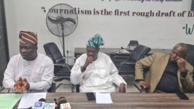Comm for Budget, Prof. Musibau Babatunde; Commissioner for Information, Prince Dotun Oyelade, and the CPS, Mr. Suleiman Olanrewaju during the media briefing today.