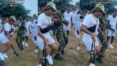 corper and military man show off impressive dance moves at NYSC camp